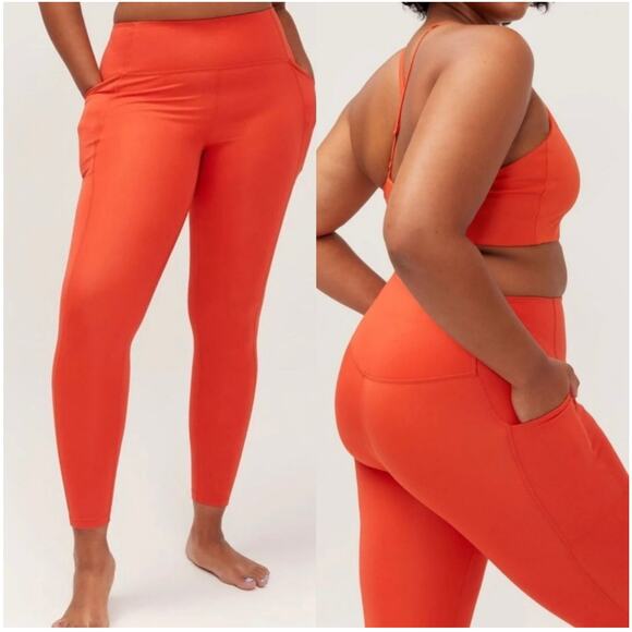 Girlfriend Collective Leggings Womens Small Orange Compressive High Rise Pocket - Picture 1 of 11